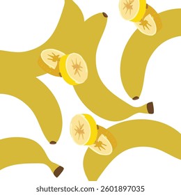 A bold and modern abstract composition of bananas, with geometric shapes and vibrant yellow tones