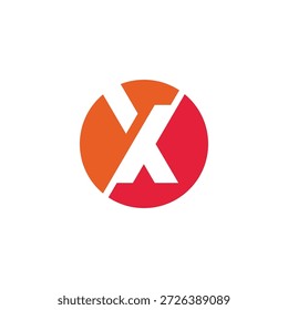 Bold and modern abstract design featuring a stylized letter X or Y shape elegantly integrated within a circular frame, rendered in vibrant orange and red hues, ideal for a contemporary brand identity