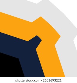 Um fundo geométrico abstrato arrojado e moderno com formas angulares em camadas em uma paleta de cores dinâmicas de laranja amarelo, azul escuro, branco e preto.