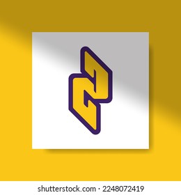 Bold and modern combination of letter G and number 2 logo with yellow background and shadow overlay