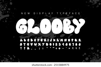 Bold modern display font for logo, design, brand, fashion. bubble typeface with alphabet uppercase, number, and symbol