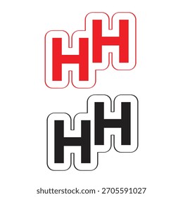 Design de logotipo duplo "H" ousado e moderno com duas letras H maiúsculas sobrepostas em um estilo arredondado e achatado. 