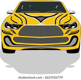 Bold and modern front view of a yellow sports car with sharp detailing, aggressive styling, and a sleek automotive design ideal for car-themed creative projects.