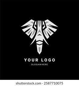 A bold and modern geometric elephant logo with sharp, angular lines and a striking monochrome style. Ideal for branding, esports, tech, or creative industries. High-quality vector format.