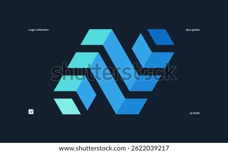 Bold, modern, geometric and simple logo featuring interconnected cubes arranged precisely to form the N structure with a three-dimensional effect. Ideal for brands focused on technology innovation.