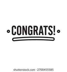 Un Diseño gráfico atrevido y moderno con la palabra 'Felicidades!' con una línea decorativa y puntos, ideal para celebraciones.