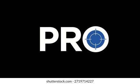 Gráfico moderno y atrevido con la palabra "PRO" en texto blanco sobre un fondo negro. La letra 'O' se sustituye por una azul y blanca