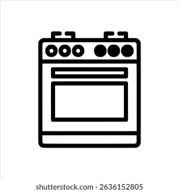 A bold, modern icon depicting a kitchen oven with four burners and a spacious oven.  Perfect for appliance websites, kitchen design projects, or cooking apps.  Vector format for easy scaling.