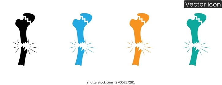 Bold, modern icons showcase bone fractures in multiple colors, ideal for impactful medical visuals and health education materials.