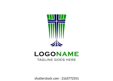 A bold and modern logo about the journey of life, 
a ship with a sail with a cross with 
the image of a cross, indicates that 
each person lives with their own cross, 
suitable for use in religious co