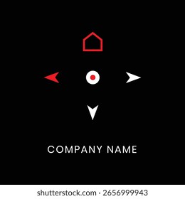 A bold and modern logo compass design with a house icon