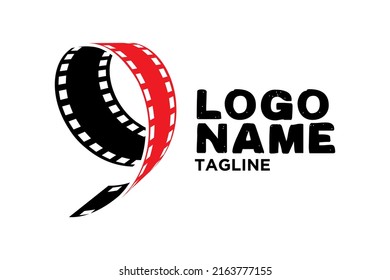 A bold and modern logo consists of a roll of film rolled up to form the number nine. 
Suitable for use in entertainment companies or the film industry.