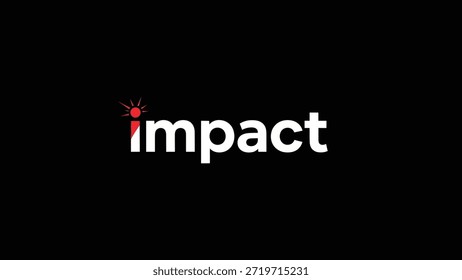 Un diseño de logotipo atrevido y moderno con la palabra 'impacto' en blanco sobre un fondo negro. La 'i' inicial se estiliza creativamente con un estilo vibrante