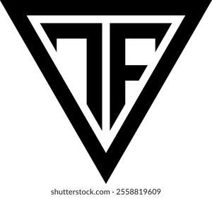 A bold modern minimalist monogram logo featuring the letters "TF" in a black design on a white background. Ideal for branding projects requiring elegance and sophistication.