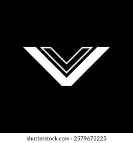 A bold modern minimalist monogram logo featuring the letter "V" in a White design on a black background. Ideal for branding projects requiring elegance and sophistication.