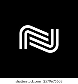 A bold modern minimalist monogram logo featuring the letter "N" in a white design on a black background. Ideal for branding projects requiring elegance and sophistication.