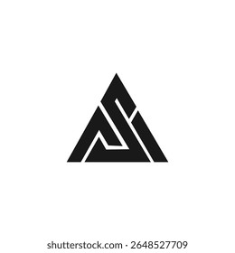 A bold, modern, and minimalistic monogram logo design featuring abstract triangular and mountain-like shapes. Crafted in black on a white background, ideal for brand identity, adventure companies.