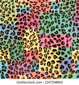 A bold, modern print, suitable for wearables or interior prints.  The leopard design has been color blocked for interest.