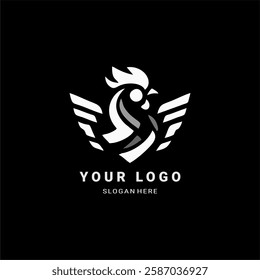 A bold and modern rooster logo with a geometric, futuristic style. Perfect for branding, esports, business identity, or creative designs that demand a strong, dynamic, and iconic look.