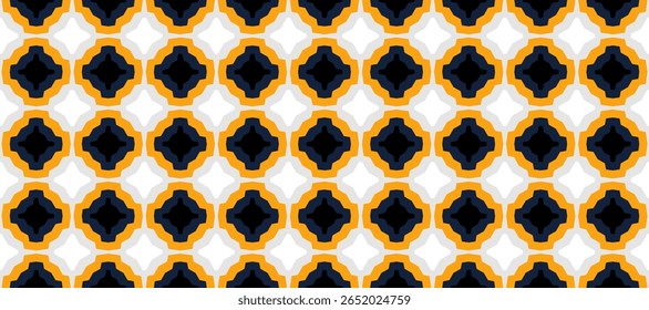 Um padrão geométrico sem costura arrojado e moderno com formas quatrefoil entrelaçadas.