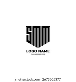 Un logotipo de escudo audaz y moderno con las letras "SMM" en el interior. El diseño geométrico comunica seguridad y confiabilidad, lo que lo hace ideal para una agencia de marketing digital o empresa de tecnología.