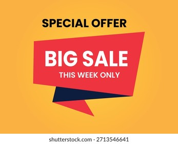 Una oferta especial atrevida y moderna Anuncio de gran venta diseñado con una forma geométrica roja brillante sobre un fondo amarillo. El texto destaca “Gran venta – Solo esta semana”, lo que lo hace perfecto para promover ofertas de tiempo limitado, descuentos semanales, ofertas minoristas, campañas de comercio electrónico y anuncios de marketing. Ideal para su uso en tiendas en línea, publicaciones en redes sociales, encabezados de Sitios web, volantes, carteles y Materiales promocionales digitales.