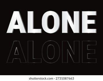 Ein gewagtes und modernes Typografie-Design mit dem Wort "Alone" mit einem eleganten 3D-Metallic-Texteffekt auf dunkelschwarzem Hintergrund. Ideal für Poster, Albumcover, konzeptionelle Kunstwerke, motivierende oder emotionale Designs und zeitgenössische Grafikprojekte.