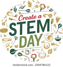 "Bold, modern typography for 'STEM Day' with Shillong's name subtly integrated, vibrant colors representing innovation, vector-style icons for science and technology, clean and balanced layout, subtle