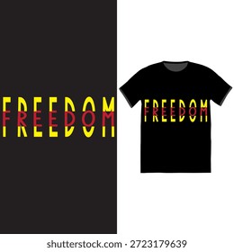 Ilustración vectorial tipográfica atrevida y moderna de la palabra FREEDOM con un diseño dinámico bloqueado de color amarillo y rojo. Este estilo gráfico es perfecto para diseños de camisetas, ropa, Mercancía, campañas de justicia social, streetwear urbano y estampados motivacionales.