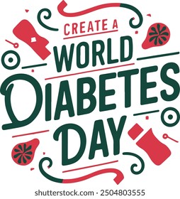 "Bold, modern typography for 'World Diabetes Day' with a focus on Shillong, incorporating shades of blue, vector-style icons like glucose meters and insulin pens, clean and minimalistic layout, subtle