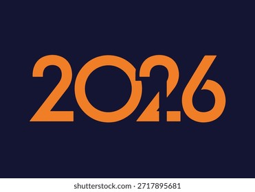 Bold and modern vector design featuring the year 2026 in bright orange typography on a dark blue background. This high-contrast composition creates a strong visual impact suitable for branding, digital presentations, posters, banners, websites, and creative marketing materials. Perfect for futuristic, corporate, or minimalist New Year concepts.