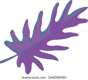 A bold and modern vector illustration of a tropical leaf in vibrant magenta with deep blue shadows, isolated on a clean white background.