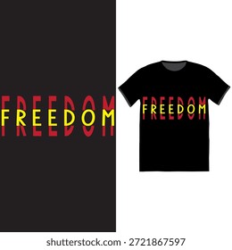 Um design de t-shirt de tipografia vetorial ousado e moderno com a palavra " FREEDOM " com um efeito gradiente abstrato atraente que transita do amarelo para o vermelho. Esta ilustração gráfica é ideal para vestuário, mercadorias e produtos impressos sob demanda, apelando para estilos urbanos, de rua e aqueles que buscam uma declaração poderosa de liberdade e independência.