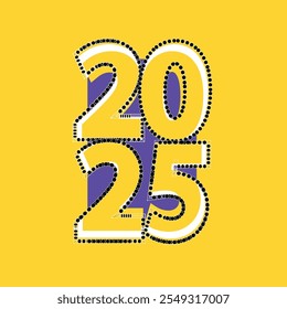 bold modern yellow and black typography design for 2025 with a creative dotted pattern, ideal for eye-catching festive greetings and posters