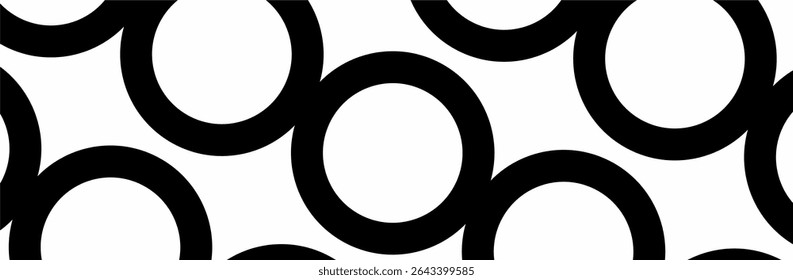 Um padrão monocromático e arrojado de círculos e arcos entrelaçados sobre um fundo branco.