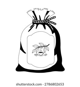 Bold monochrome coffee sack vector, stylized food gunny bag icon illustration