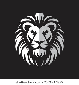 A bold monochrome lion head emblem crafted with precision and symmetry, blending symbolism and graphic design into a timeless artistic piece.
