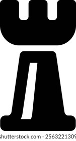 A bold monochrome rook chess piece icon, representing strategy, defense, and planning, perfect for projects related to games, intelligence, and strategic thinking