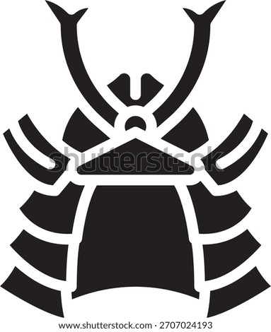 Bold monochrome vector illustration of a traditional Japanese samurai helmet (kabuto).