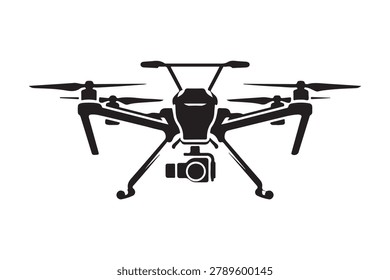 Bold monochrome vector silhouette with thick strokes and clean negative space. Airborne tech mood, crisp and modern. Useful for app icons, drone service branding, and aviation-themed website headers.