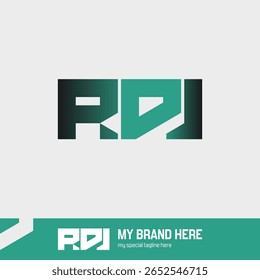 Bold monogram logo of the letters RDJ in a modern geometric style, ideal for tech startups, branding, or personal identity with a futuristic and professional look.