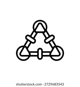 Un audaz ícono de coordinación de tráfico aéreo monolíneo con tres Pequeños marcadores triangulares de drones conectados por líneas de nodos de red.