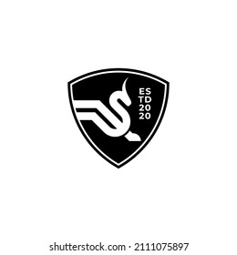 bold monoline badge shield logo concept. Vector illustration