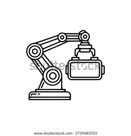 A bold monoline battery swap station icon featuring a mechanical robotic arm grasping a rectangular battery pack.