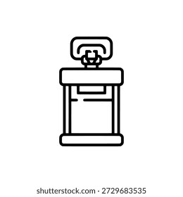 Un atrevido icono de puerta de embarque biométrico monolíneo con un simple quiosco con un marco frontal o un sensor abstracto en la parte superior.