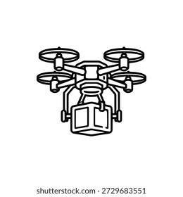 Ein gewagtes Monoline-Heavy-Lift-Cargo-Drohnensymbol mit einem Hexakopterrahmen, der eine aufgehängte quadratische Lieferkiste darunter hält.