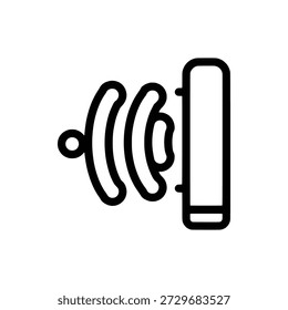 Un ícono de zona de reducción de ruido monolínea con un gráfico de ondas sonoras bloqueado por un escudo de Vertical o una barrera de silencio.