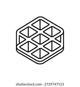 Una cuadrícula monoline simple 3x3 vista desde un ángulo de perspectiva leve con trazos gruesos.