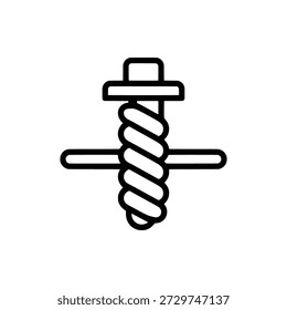 Una atrevida broca en espiral de Vertical monolínea que penetra en una línea Horizontal con trazos gruesos.