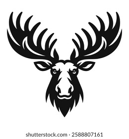 Bold Moose Head Logo - Striking Black and White Vector Illustration